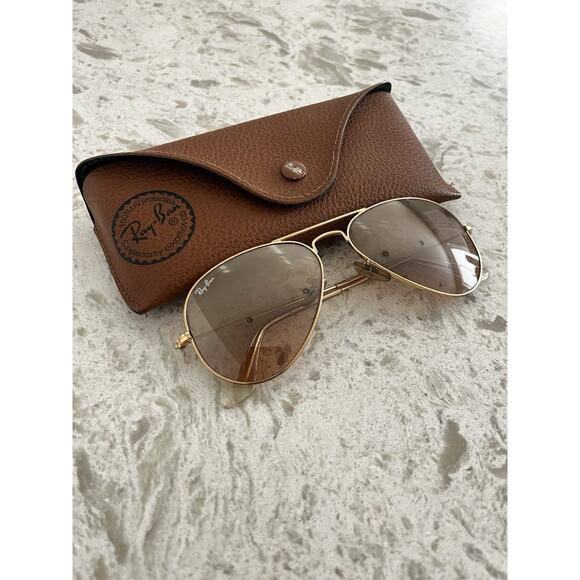 Ray-Ban Sunglasses Aviator  Gold Frame Light Brown Lens 55mm - Picture 3 of 8